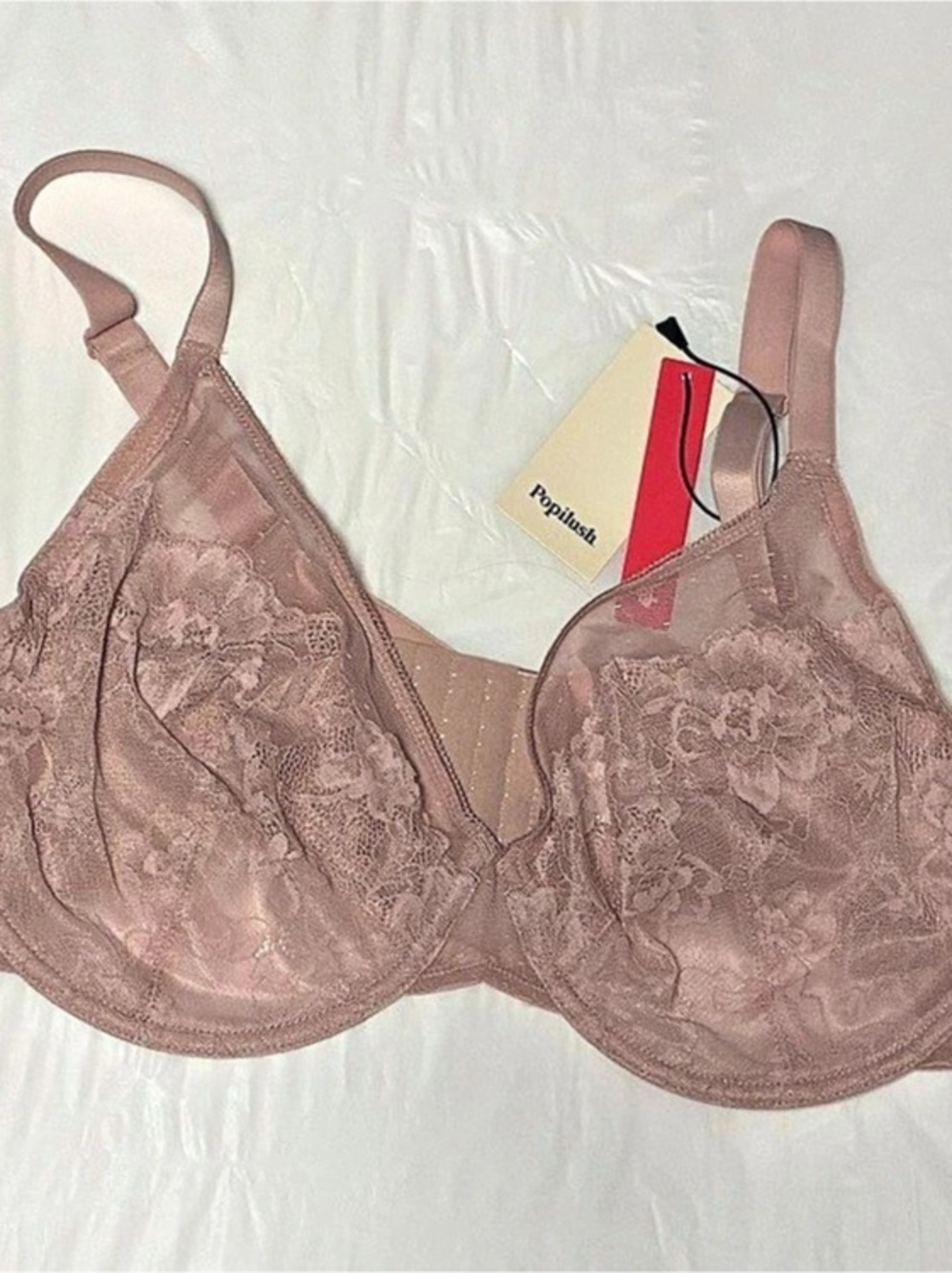 Popilush Minimizer Bra 36DDD NWT Nude Pink Full Coverage Lace Underwire Mesh